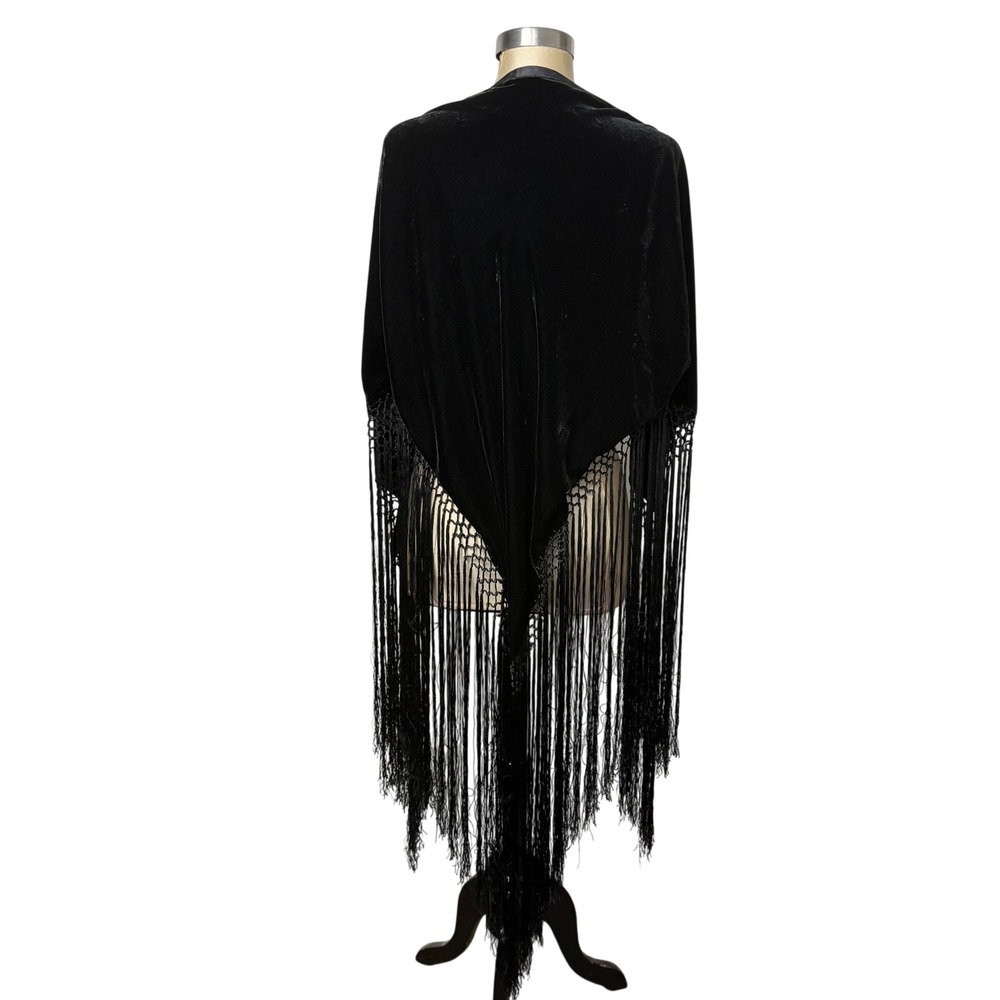 Bellissima Black Silk Blend Velvet Fringe Shawl Wrap Scarf OS One Size